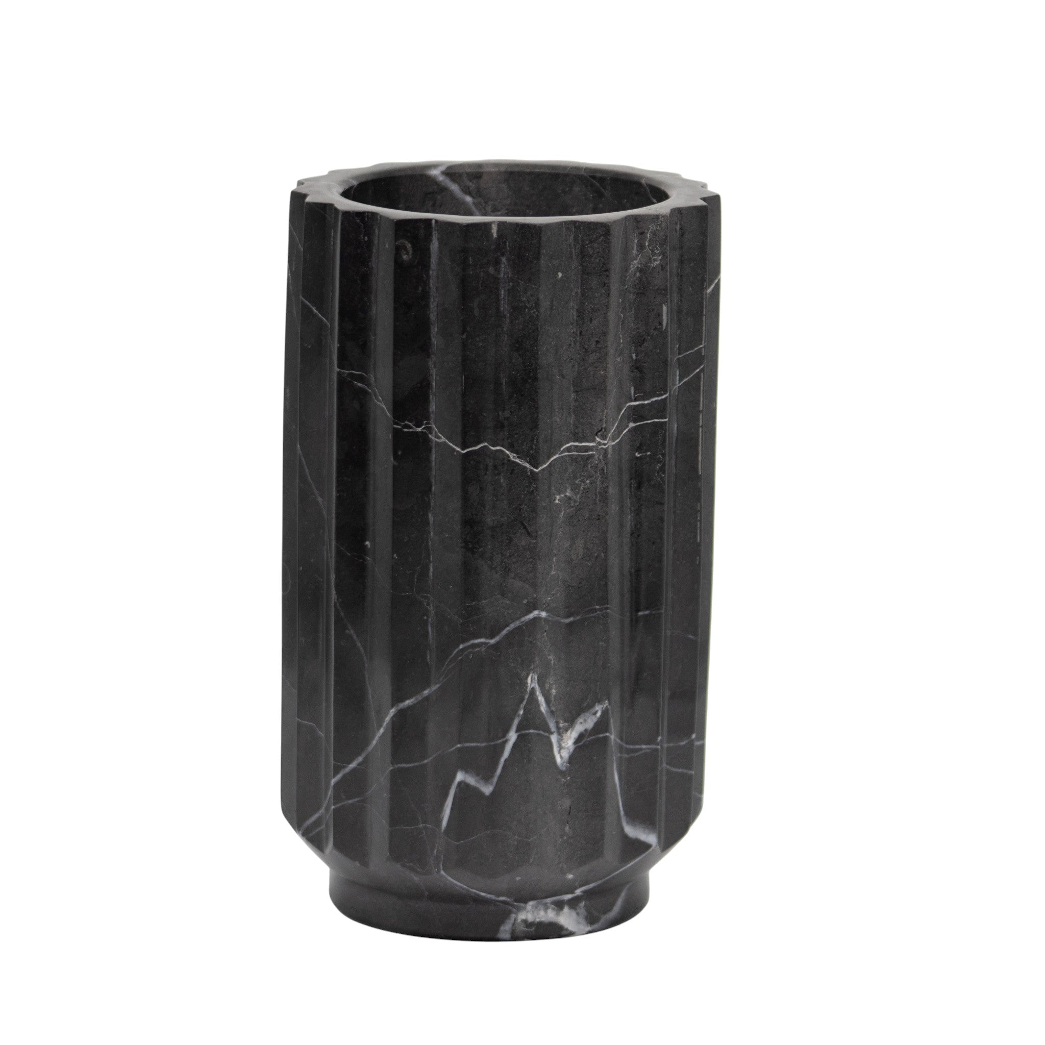 Florero Rayado de MÃ¡rmol Negro â€“ 12 Ã— 20 cm