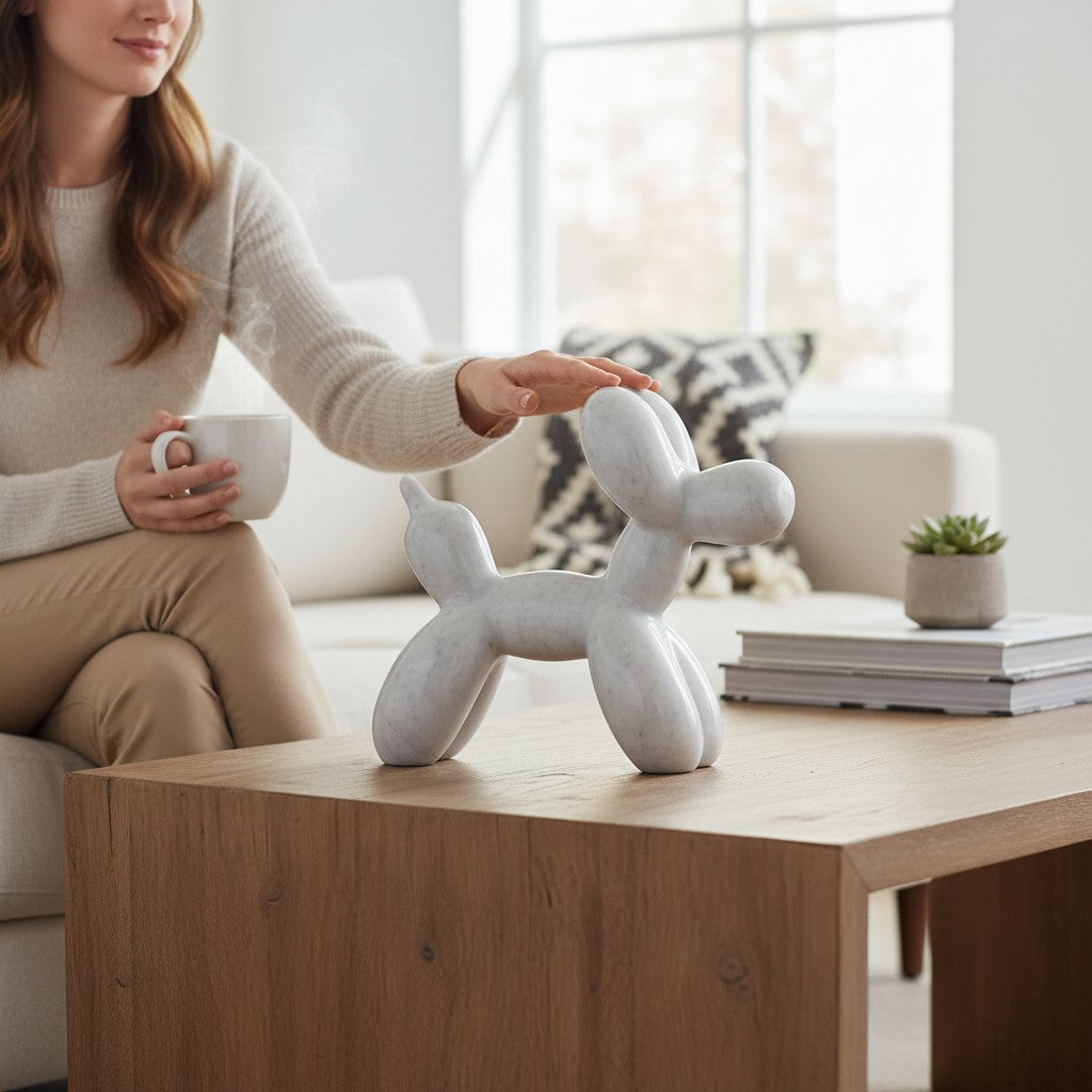 Perrito Marmol Blanco 18 Cm