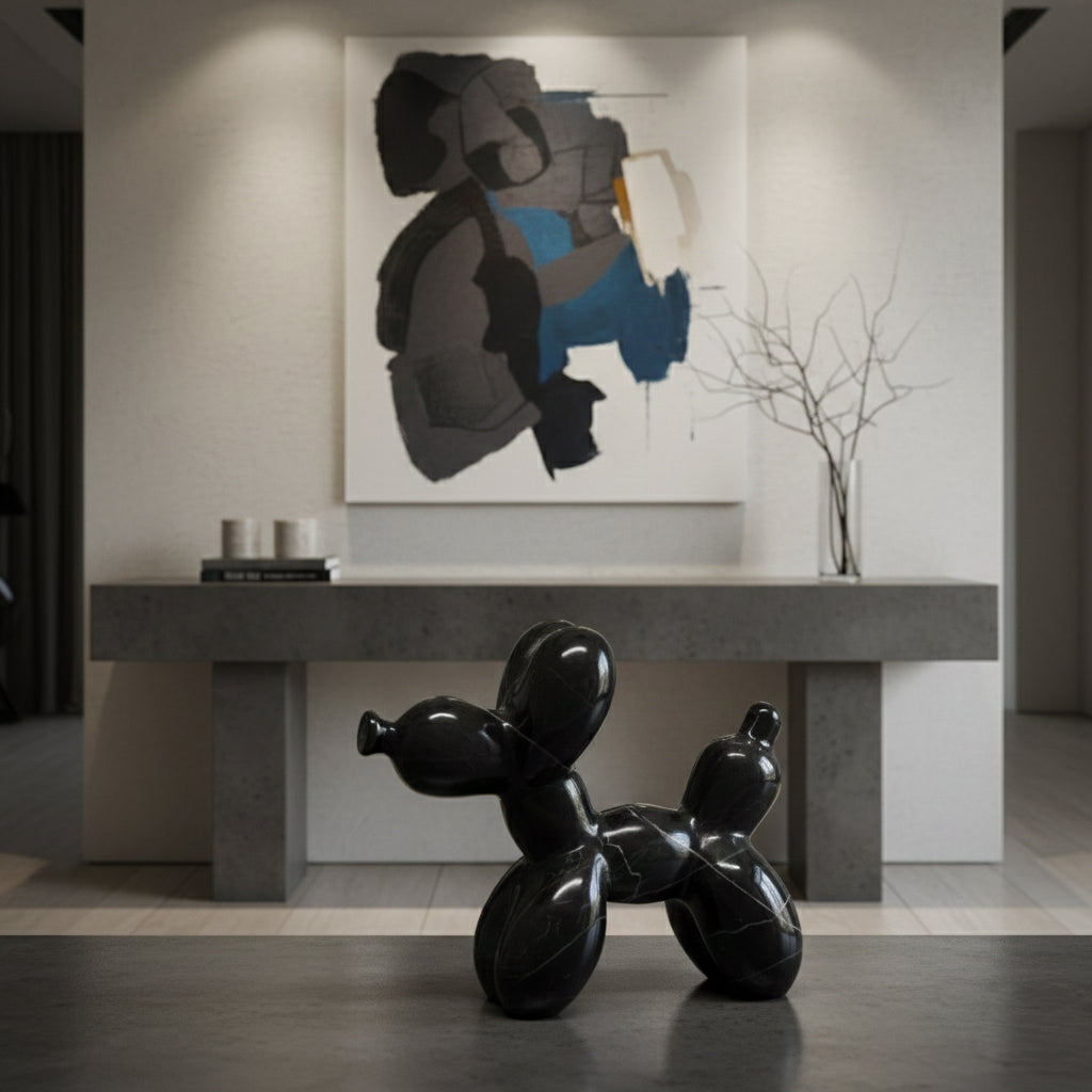 Perrito Marmol Negro 16 Cm