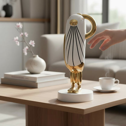 Figura Ladan Ceramica Blanco Dorado