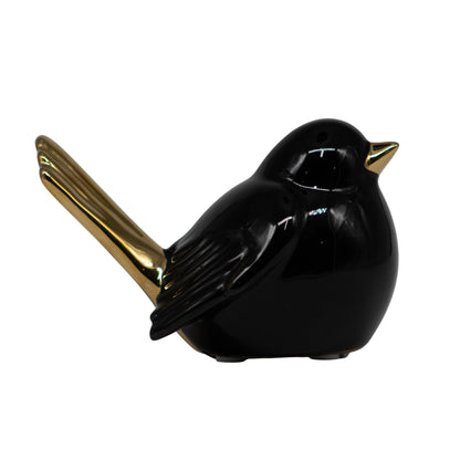 Pajaro Vito Ceramica Negro Dorado