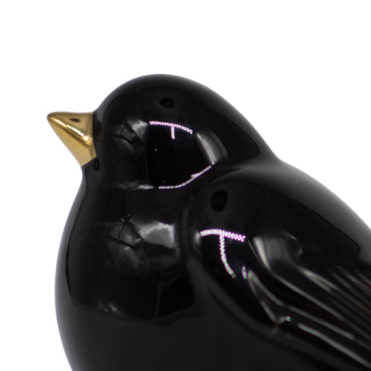 Pajaro Vito Ceramica Negro Dorado