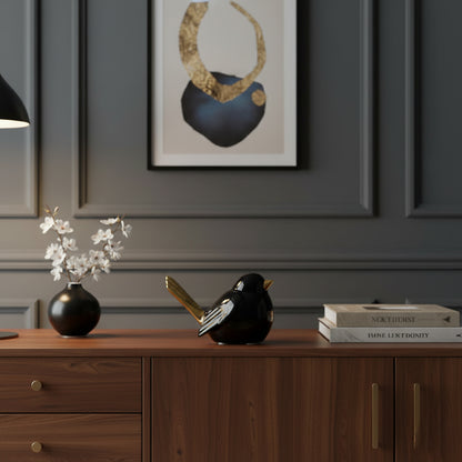 Pajaro Vito Ceramica Negro Dorado