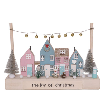 Adorno Navideño Villa 4 Casas Pastel, Cascabeles