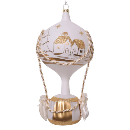 GLOBO LAQUEADO BLANCO CASITAS DORADO