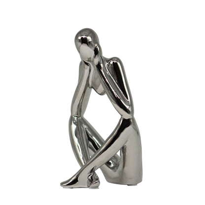Figura Decorativa Pensador de Cerámica Plata  21 cm