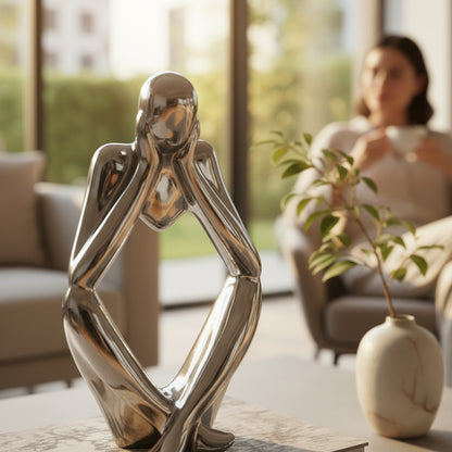 Figura Decorativa Pensador de Cerámica Plata  21 cm