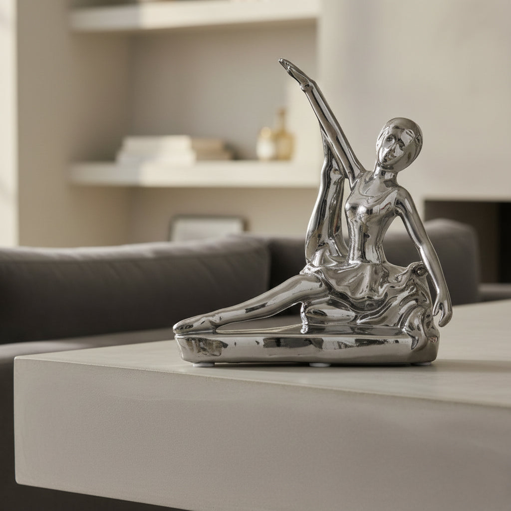 Figura Decorativa Bailarina de CerÃ¡mica Plata â€“ 16 cm