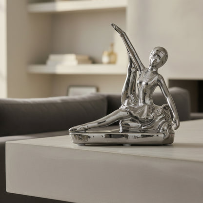 Figura Decorativa Bailarina de CerÃ¡mica Plata â€“ 16 cm