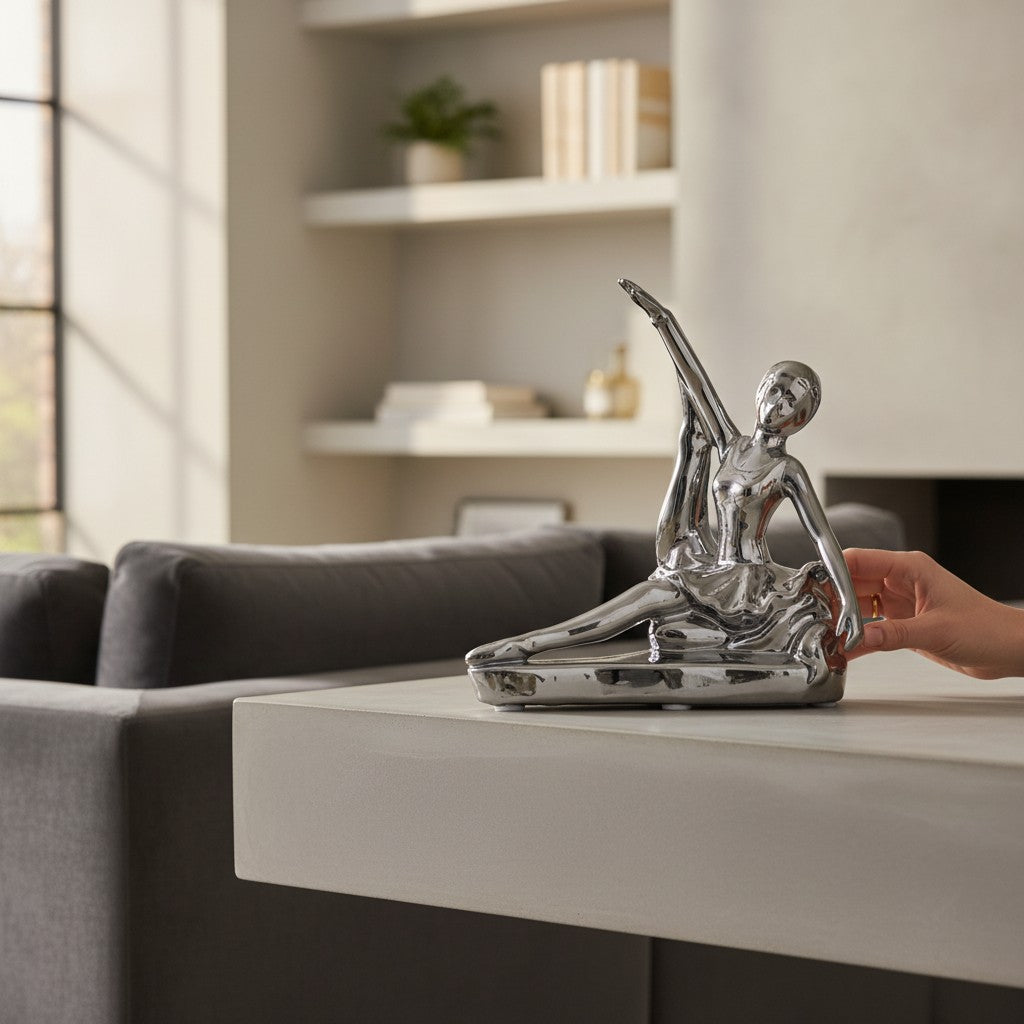 Figura Decorativa Bailarina de CerÃ¡mica Plata â€“ 16 cm