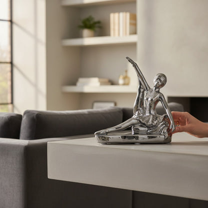Figura Decorativa Bailarina de CerÃ¡mica Plata â€“ 16 cm