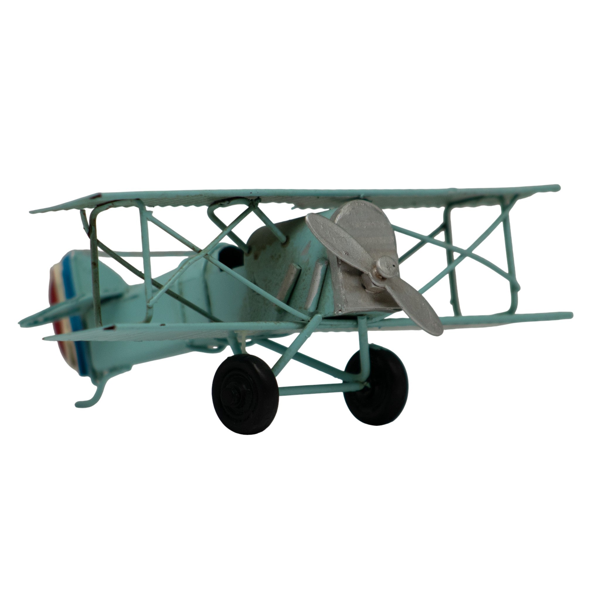Avioneta Decorativa Metálica Azul Vintage 16 cm