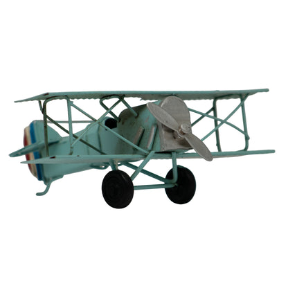 Avioneta Decorativa Metálica Azul Vintage 16 cm