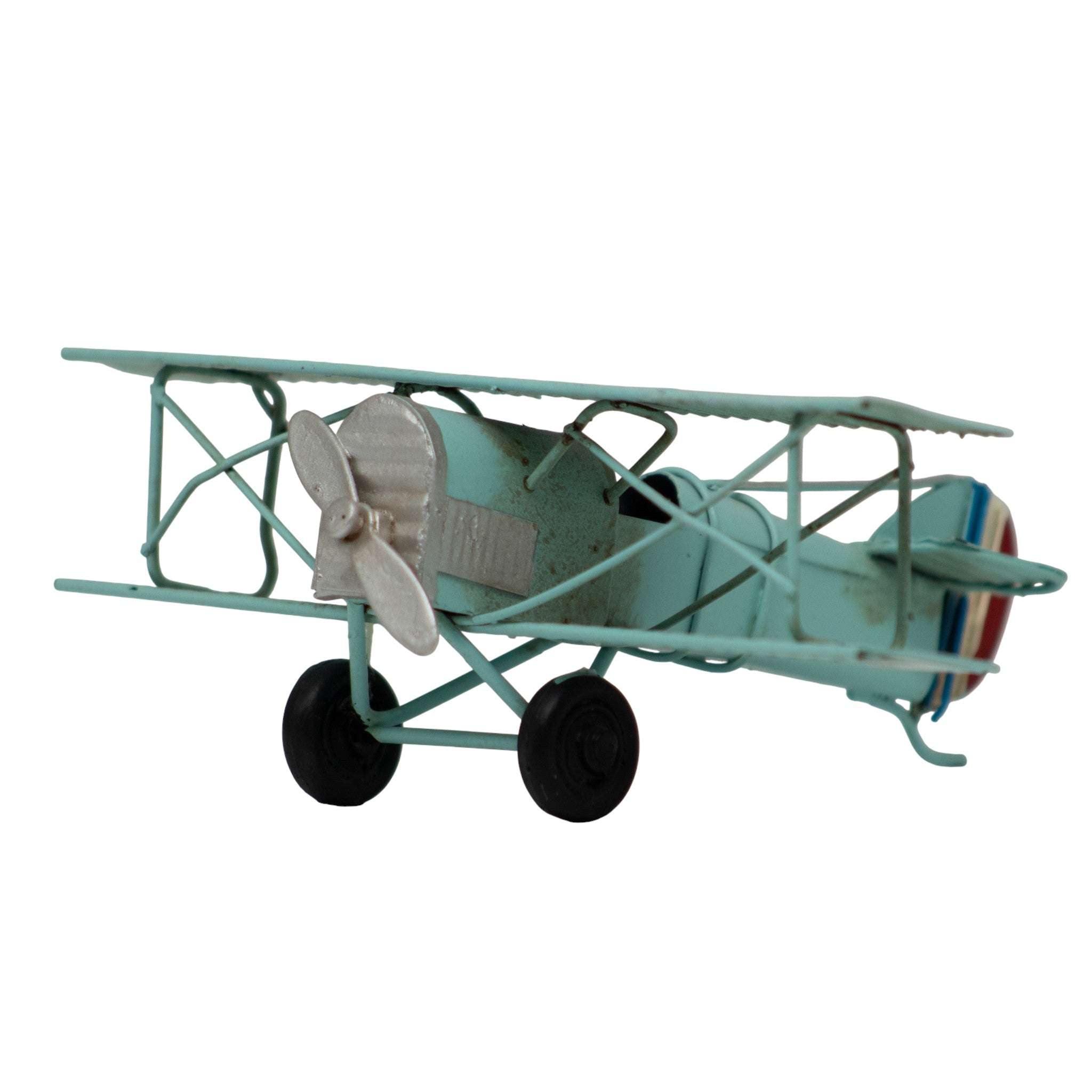 Avioneta Decorativa Metálica Azul Vintage 16 cm