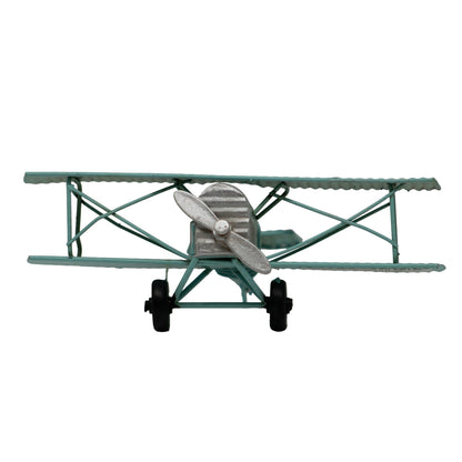 Avioneta Decorativa Metálica Azul Vintage 16 cm