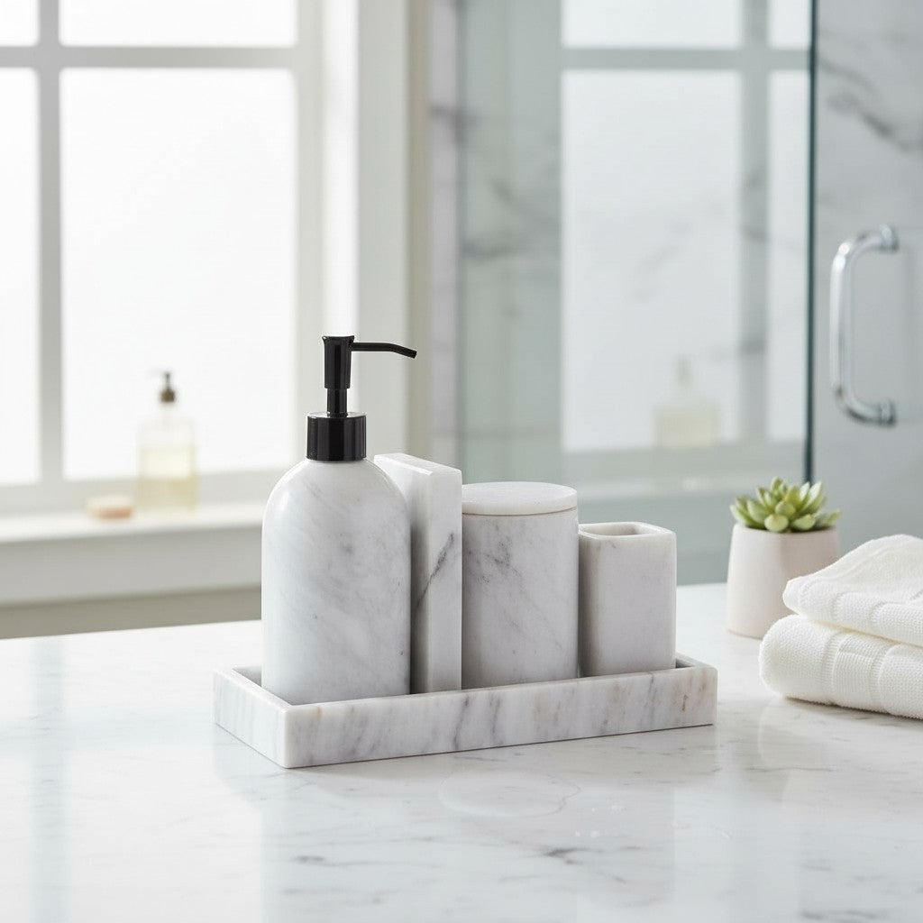 Set de BaÃ±o 5 Piezas de MÃ¡rmol Blanco