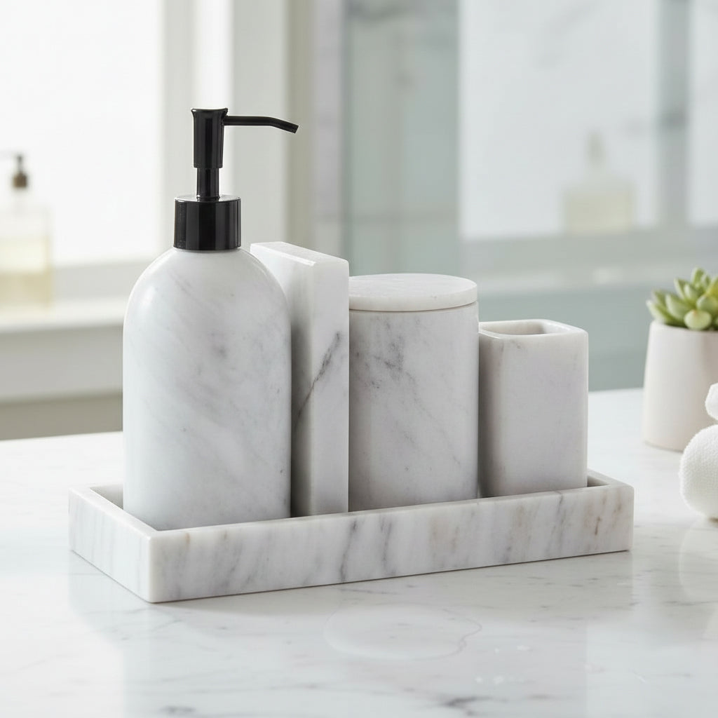 Set de BaÃ±o 5 Piezas de MÃ¡rmol Blanco