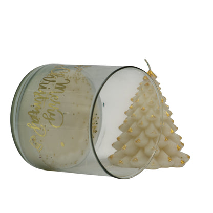 Botijo con Pino Dorado â€“ Vela Decorativa de Soya | 14 cm