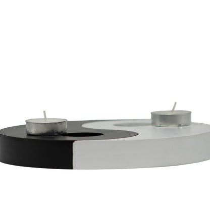 Porta Velas Yin Yang Blanco y Negro  20 cm