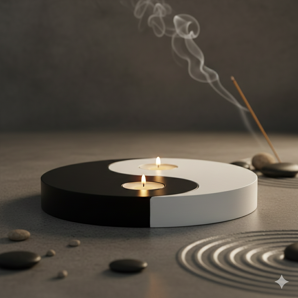 Porta Velas Yin Yang Blanco y Negro  20 cm