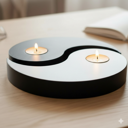 Porta Velas Yin Yang Blanco y Negro  20 cm