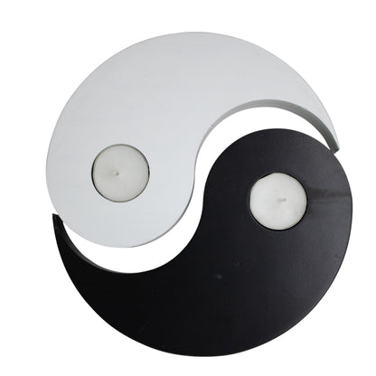 Porta Velas Yin Yang Blanco y Negro  20 cm