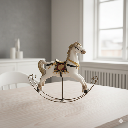 Figura De Poliresina Caballo Mecedor Blanco con Montura