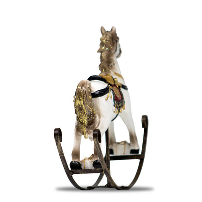 Figura De Poliresina Caballo Mecedor Blanco con Montura