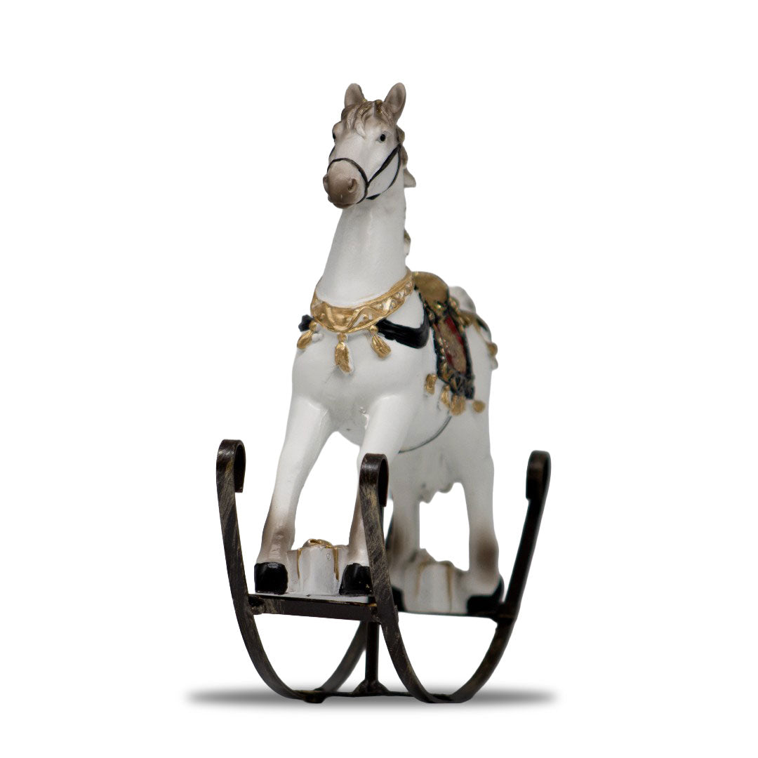 Figura De Poliresina Caballo Mecedor Blanco con Montura