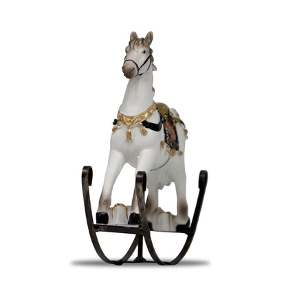 Figura De Poliresina Caballo Mecedor Blanco con Montura