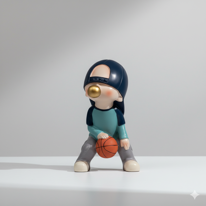 Figura De Poliresina Niño Con Chicle Azul Basquetbol 23 Cm