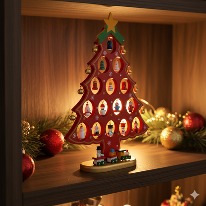 Adorno NavideÃ±o Ãrbol Rojo con Tren â€“ 32 cm