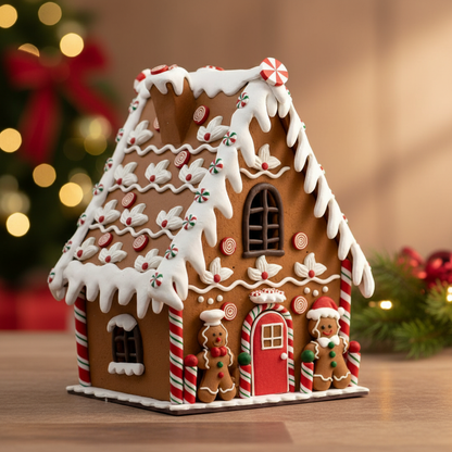 Adorno NavideÃ±o Casa de Jengibre con Nieve y Cocinero â€“ 24 cm