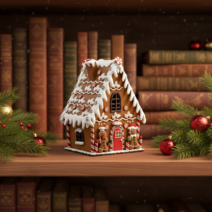 Adorno NavideÃ±o Casa de Jengibre con Nieve y Cocinero â€“ 24 cm