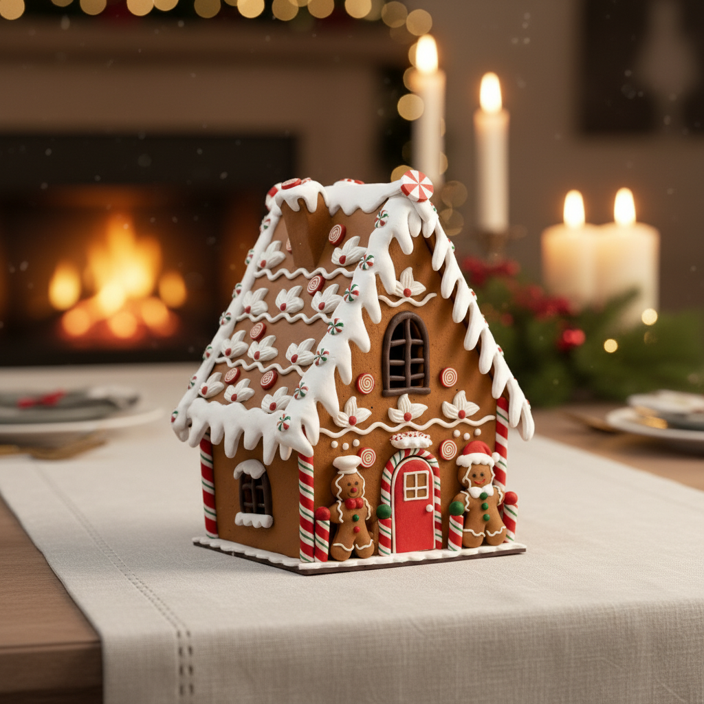 Adorno NavideÃ±o Casa de Jengibre con Nieve y Cocinero â€“ 24 cm