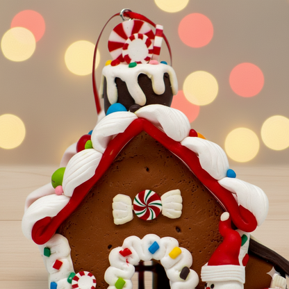 Adorno NavideÃ±o Casa de Jengibre con Pino y MuÃ±eco de Nieve â€“ 12 cm