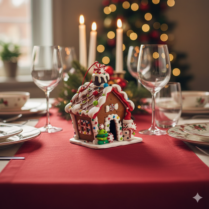 Adorno NavideÃ±o Casa de Jengibre con Pino y MuÃ±eco de Nieve â€“ 12 cm