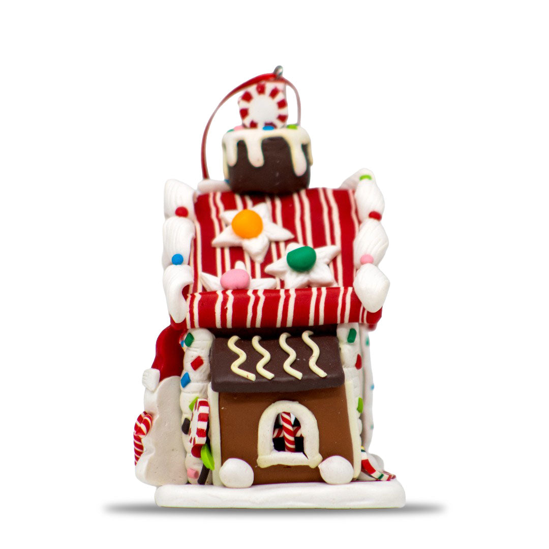 Adorno NavideÃ±o Casa de Jengibre con Pino y MuÃ±eco de Nieve â€“ 12 cm