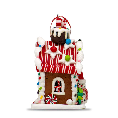 Adorno NavideÃ±o Casa de Jengibre con Pino y MuÃ±eco de Nieve â€“ 12 cm