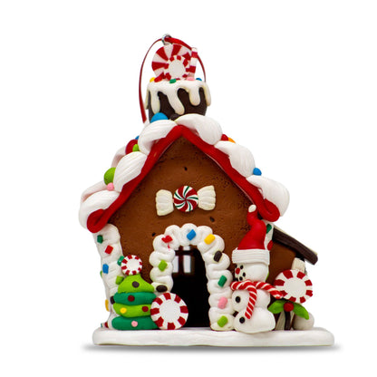 Adorno NavideÃ±o Casa de Jengibre con Pino y MuÃ±eco de Nieve â€“ 12 cm