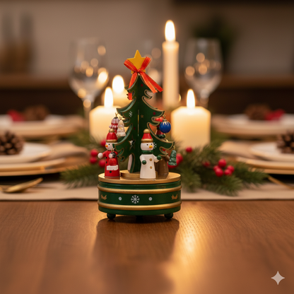 Adorno NavideÃ±o con Caja Musical Ãrbol Verde y Santa â€“ 22 cm