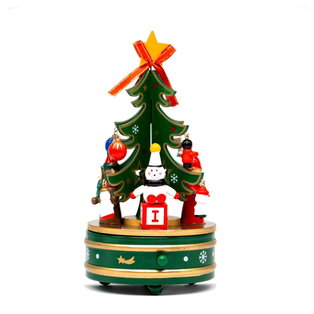 Adorno NavideÃ±o con Caja Musical Ãrbol Verde y Santa â€“ 22 cm
