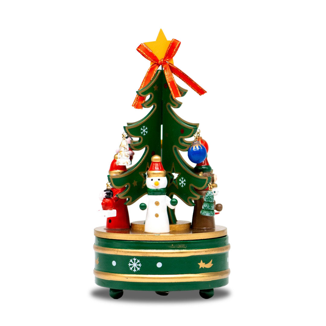 Adorno NavideÃ±o con Caja Musical Ãrbol Verde y Santa â€“ 22 cm