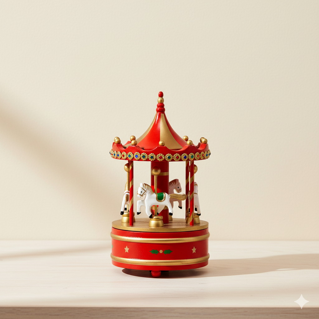 Adorno NavideÃ±o con Caja Musical Carrusel Rojo con Piedras de Colores â€“ 24 cm