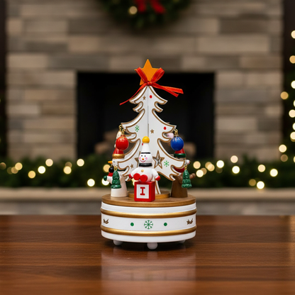 Adorno NavideÃ±o con Caja Musical Ãrbol Blanco y Santa â€“ 22 cm