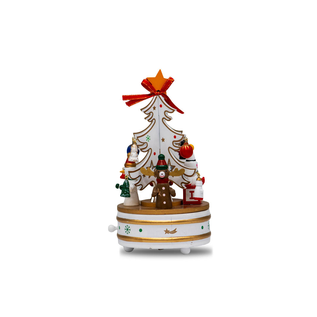 Adorno NavideÃ±o con Caja Musical Ãrbol Blanco y Santa â€“ 22 cm