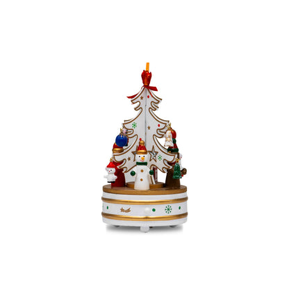 Adorno NavideÃ±o con Caja Musical Ãrbol Blanco y Santa â€“ 22 cm