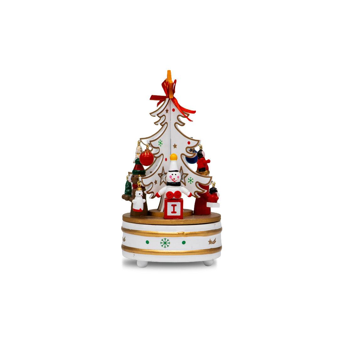 Adorno NavideÃ±o con Caja Musical Ãrbol Blanco y Santa â€“ 22 cm
