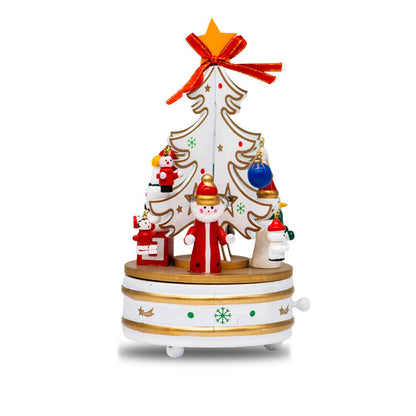 Adorno NavideÃ±o con Caja Musical Ãrbol Blanco y Santa â€“ 22 cm