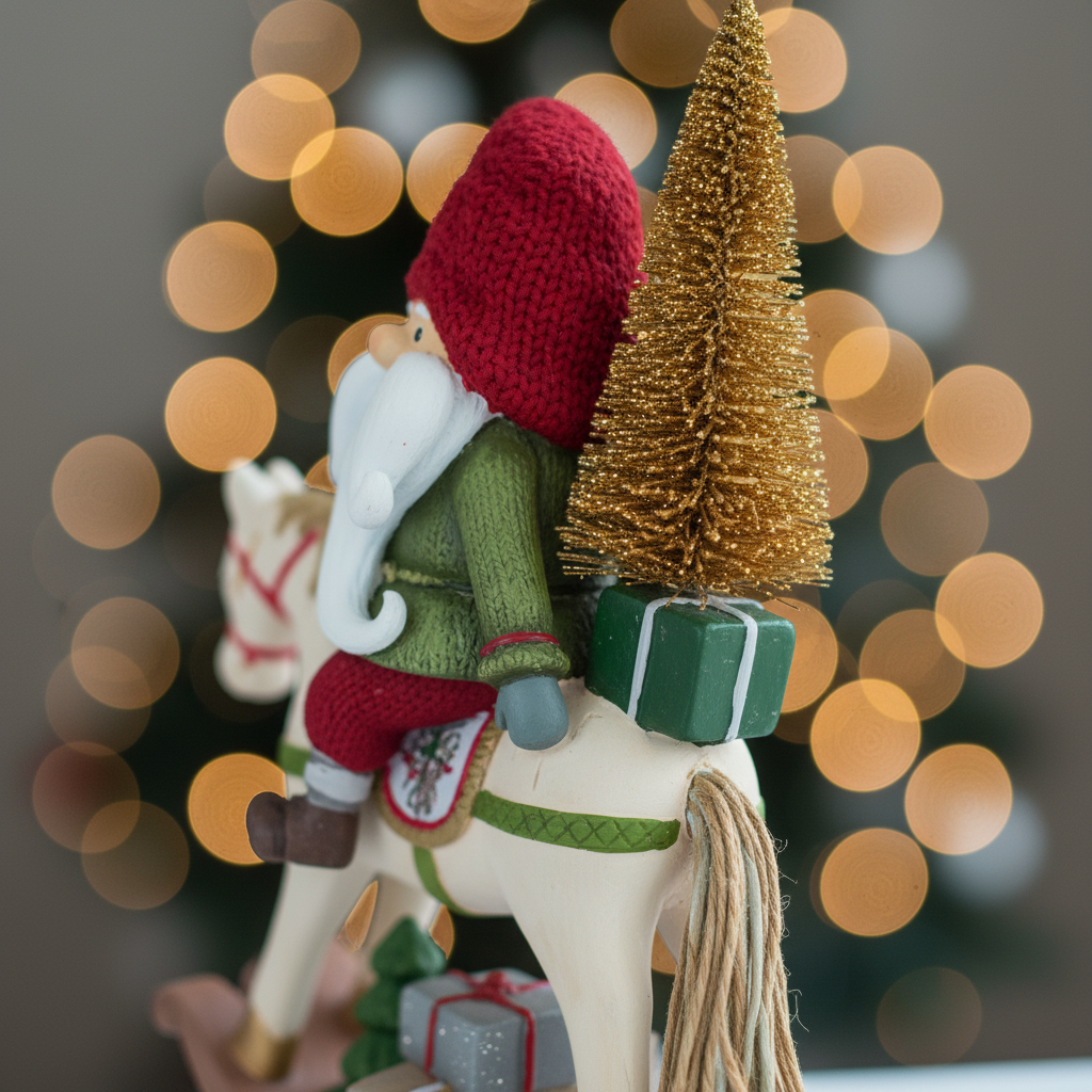 Adorno NavideÃ±o Duende en Caballo Mecedora â€“ 26 cm